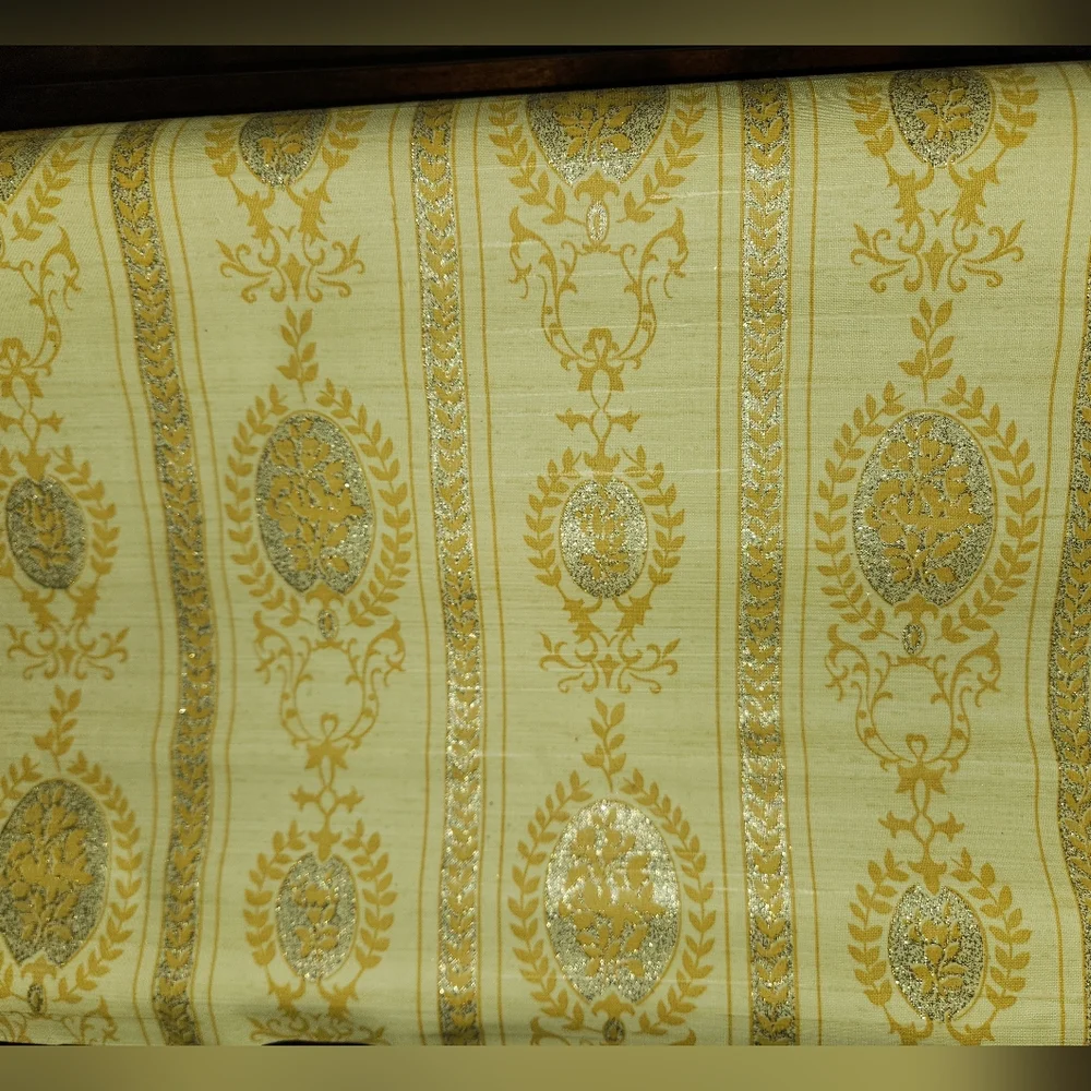 Vintage 1960s 1970s Royal Yellow Damask Victorian Wall Paper Roll